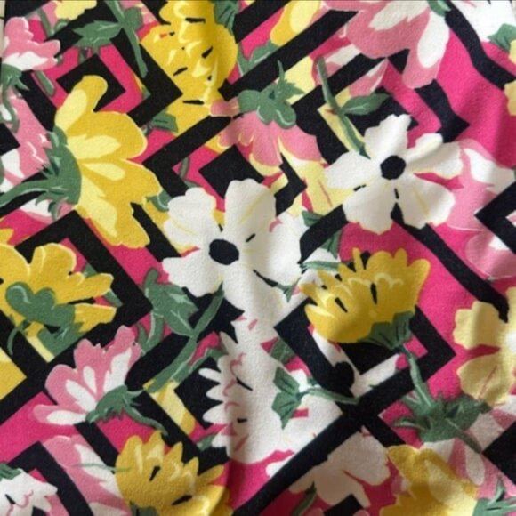 LuLaRoe Leggings Women OS Black White Pink Yellow Floral Poppies Trellis Lattice - Picture 5 of 10